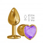Анальная втулка Gold малая  с фиолетовым кристаллом сердце 511-08 purple-DD