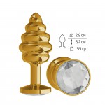 Анальная  втулка Gold Spiral малая с прозрачным кристаллом, 512-01 white-DD