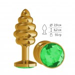 Анальная втулка Gold Spiral малая с зелёным кристаллом, 512-03 green-DD