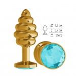 Анальная втулка Gold Spiral малая с голубым кристаллом, 512-05 aqua-DD