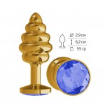Анальная  втулка Gold Spiral малая с синим  кристаллом, 512-07 blue-DD