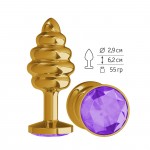 Анальная  втулка Gold Spiral малая с фиолетовым кристаллом, 512-08 purple-DD