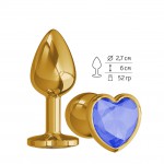Анальная втулка Gold  малая с синим кристаллом сердце 511-07 blue-DD