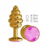 Анальная  втулка Gold Spiral малая с розовым кристаллом, 512-06 pink-DD