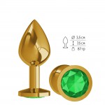 Анальная втулка Gold  средняя с  зеленым кристаллом 520-03 green-DD