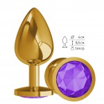 Анальная втулка Gold большая с фиолетовым кристаллом 530-08 purple-DD