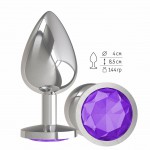 Анальная втулка Silver большая с фиолетовым  кристаллом, 533-08 purple-DD