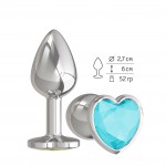 Анальная втулка Silver малая с голубым кристаллом сердце, 514-05 agua-DD