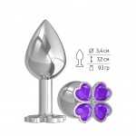 Анальная втулка Silver Клевер средняя c  фиолетовым кристаллом, 529-08 purple-DD