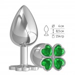 Анальная втулка Silver большая с зеленым кристаллом 539-03 green-DD