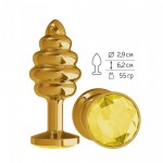 Анальная  втулка Gold Spiral малая с желтым  кристаллом, 512-11 yellow-DD